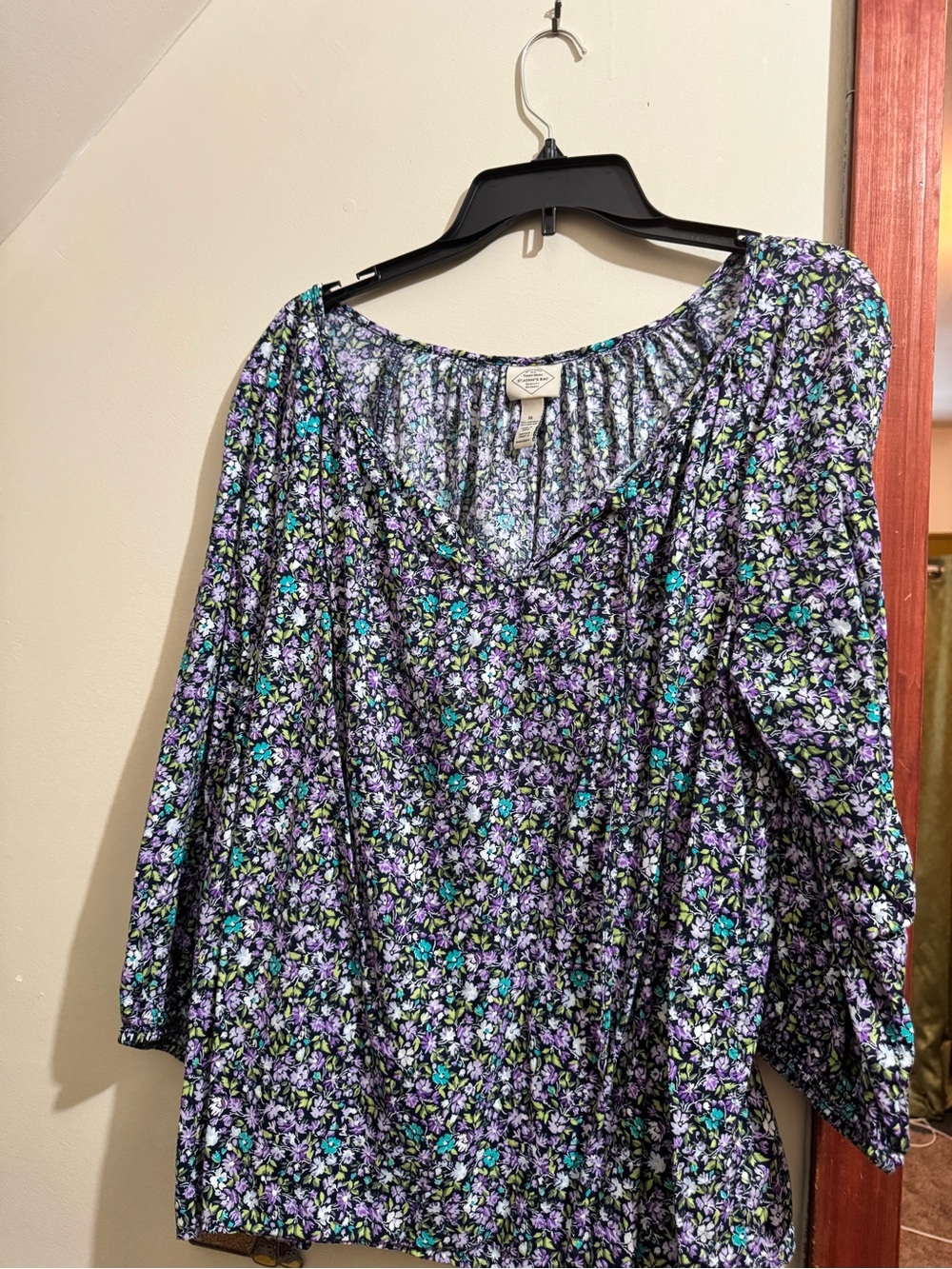St. John's Bay Purple Floral Peasant Top